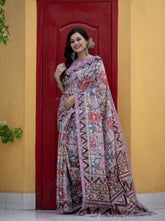 Delightful Kalamakari Worked Soft Linen Lavender Cotton Saree